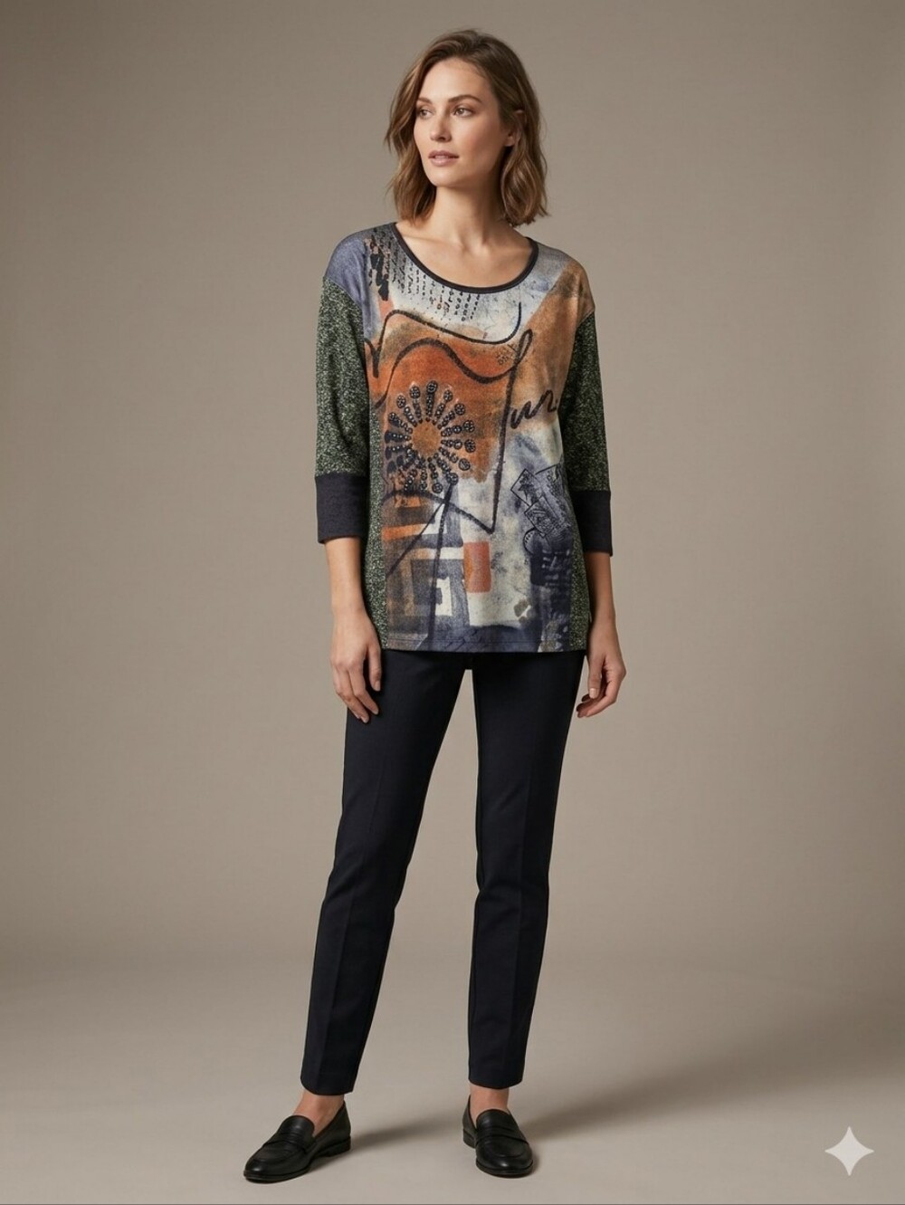 Art by Dolcezza Abstract Graphic Knit Tunic Top Large Art-to-wear Lagenlook